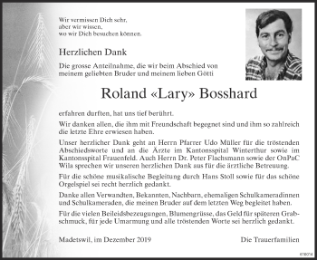 Traueranzeige von Roland Bosshard von ZO Gesamt