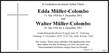 Traueranzeige von Walter Müller-Colombo von ZO Gesamt