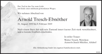 Traueranzeige von Arnold Tresch-Ebnöther von ZO Gesamt