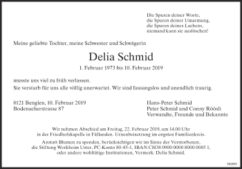 Traueranzeige von Delia Schmid von ZO Gesamt