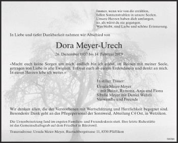 Traueranzeige von Dora Meyer-Urech von ZO Gesamt