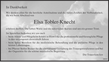 Traueranzeige von Elsa Tobler-Knecht von ZO Gesamt
