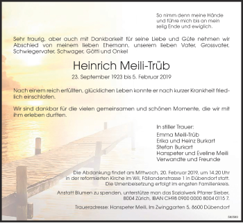 Traueranzeige von Heinrich Meili-Trüb von ZO Gesamt