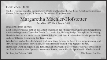 Traueranzeige von Margaretha Mächler-Hofstetter von reg_1