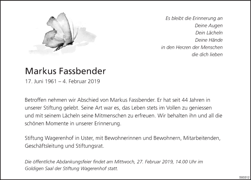  Traueranzeige für Markus Fassbender vom 21.02.2019 aus ZO Gesamt