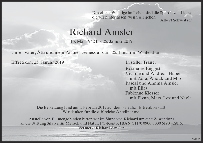  Traueranzeige für Richard Amsler vom 05.02.2019 aus ZO Gesamt