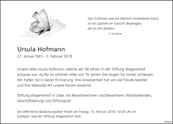 Traueranzeige von Ursula Hofmann von ZO Gesamt
