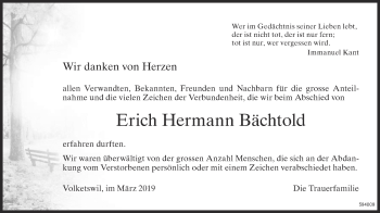 Traueranzeige von Erich Hermann Bächtold von ZO Gesamt