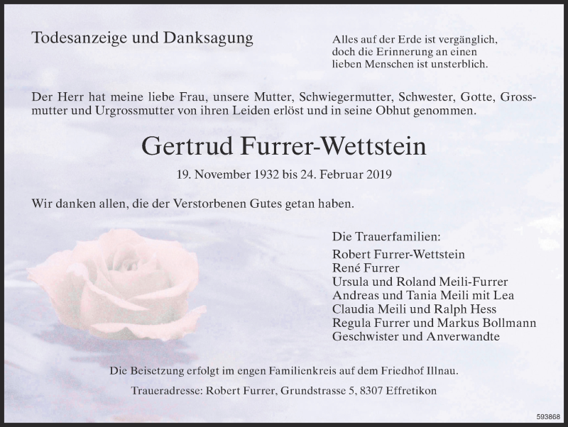  Traueranzeige für Gertrud Furrer-Wettstein vom 07.03.2019 aus reg_1