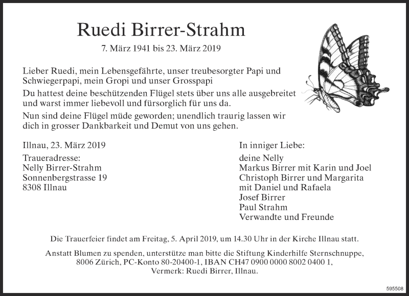  Traueranzeige für Ruedi Birrer-Strahm vom 27.03.2019 aus ZO Gesamt
