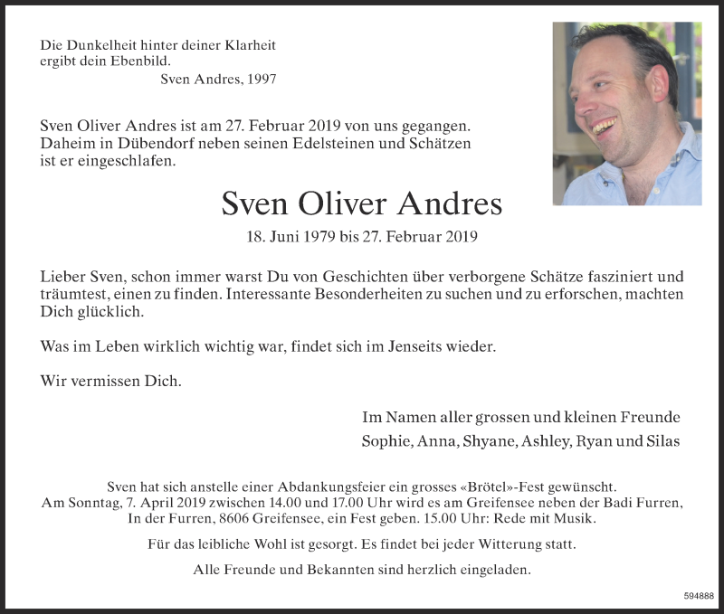  Traueranzeige für Sven Oliver Andres vom 20.03.2019 aus ZO Gesamt