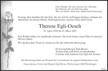 Traueranzeige von Therese Egli-Oesch von ZO Gesamt