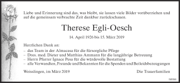 Traueranzeige von Therese Egli-Oesch von ZO Gesamt