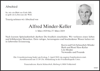 Traueranzeige von Alfred Minder-Keller von ZO Gesamt