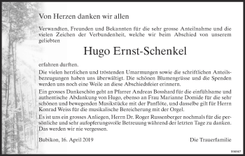 Traueranzeige von Hugo Ernst-Schenkel von ZO Gesamt