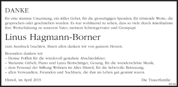 Traueranzeige von Linus Hagmann-Borner von ZO Gesamt