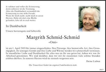 Traueranzeige von Margrith Schmid-Schmid von ZO Gesamt