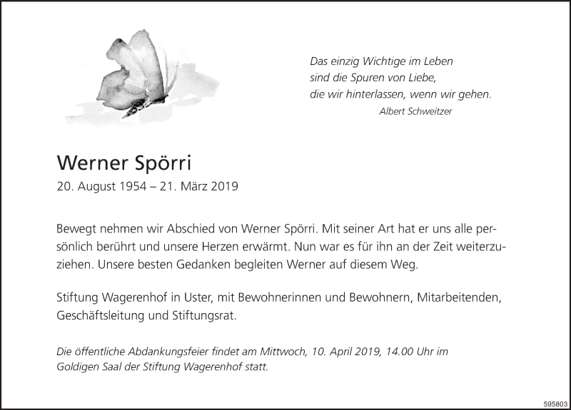  Traueranzeige für Werner Spörri vom 02.04.2019 aus ZO Gesamt