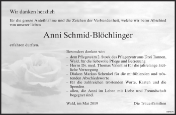 Traueranzeige von Anni Schmid-Blöchlinger von ZO Gesamt