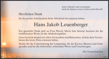 Traueranzeige von Hans Jakob Leuenberger von ZO Gesamt