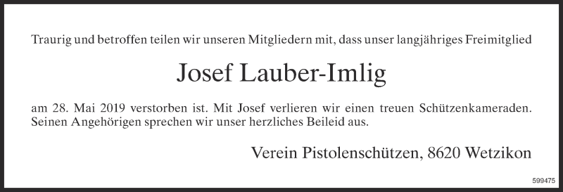  Traueranzeige für Josef Lauber-Imlig vom 05.06.2019 aus ZO Gesamt