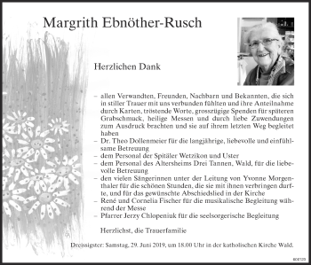 Traueranzeige von Margrith Ebnöther-Rusch von ZO Gesamt