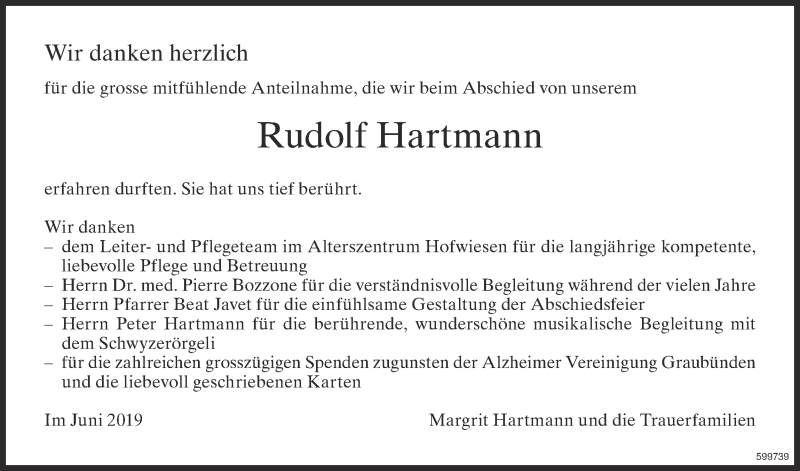  Traueranzeige für Rudolf Hartmann vom 12.06.2019 aus ZO Gesamt
