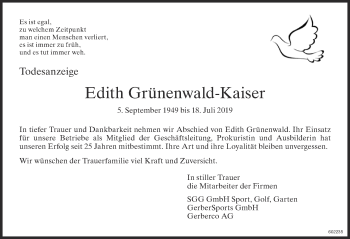 Traueranzeige von Edith Grünenwald-Kaiser von ZO Gesamt