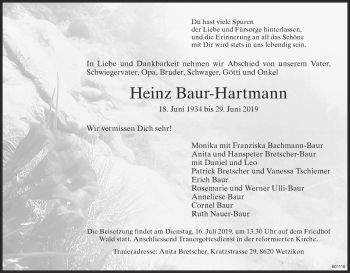 Traueranzeige von Heinz Baur-Hartmann von ZO Gesamt