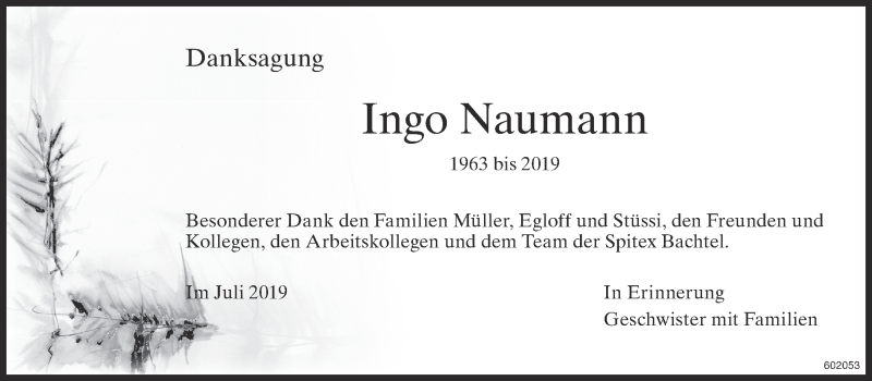  Traueranzeige für Ingo Naumann vom 18.07.2019 aus ZO Gesamt