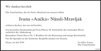 Traueranzeige von Ivana Nüssli-Mravljak von reg_12345