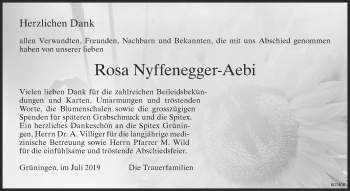 Traueranzeige von Rosa Nyffenegger-Aebi von ZO Gesamt