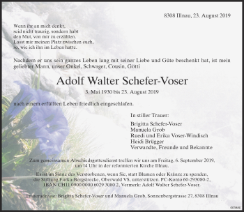 Traueranzeige von Adolf Walter Schefer-Voser von reg_12345
