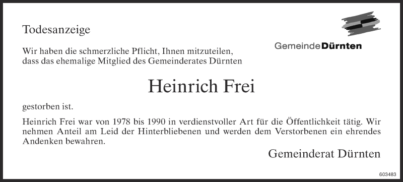 Traueranzeige für Heinrich Frei vom 23.08.2019 aus ZO Gesamt