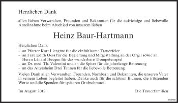 Traueranzeige von Heinz Baur-Hartmann von ZO Gesamt