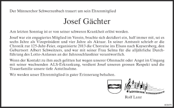 Traueranzeige von Josef Gächter von Glattaler
