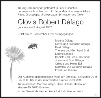 Traueranzeige von Clovis Robert Défago von ZO Gesamt