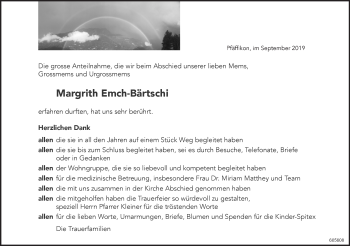 Traueranzeige von Margrith Emch-Bärtschi von ZO Gesamt