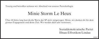 Traueranzeige von Minie Storm Le Heux von reg_12345