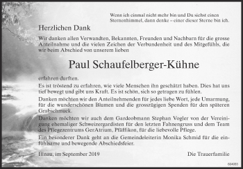 Traueranzeige von Paul Schaufelberger-Kühne von ZO Gesamt