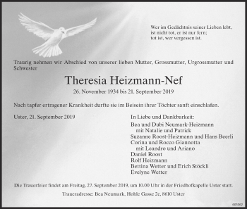 Traueranzeige von Theresia Heizmann-Nef von ZO Gesamt