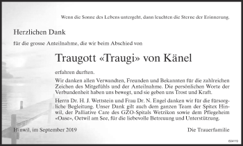 Traueranzeige von Traugott  von Känel von ZO Gesamt