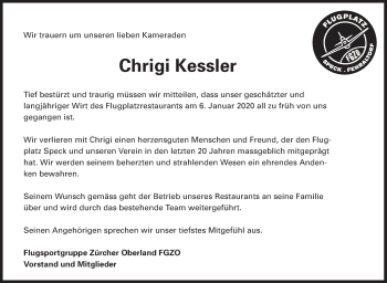 Traueranzeige von Chrigi Kessler von ZO solo