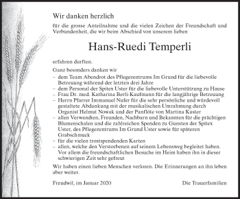 Traueranzeige von Hans-Ruedi Temperli von ZO solo