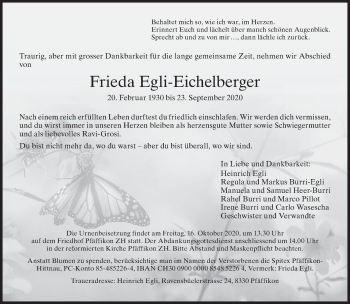 Traueranzeige von Frieda Egli-Eichelberger von AvU