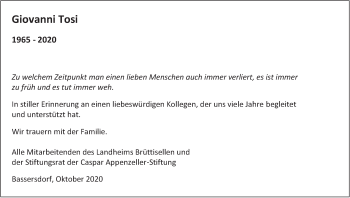 Traueranzeige von Giovanni Tosi von AvU