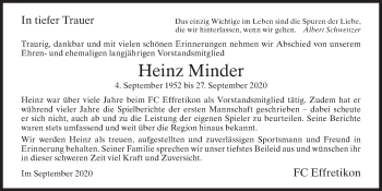 Traueranzeige von Heinz Minder von AvU
