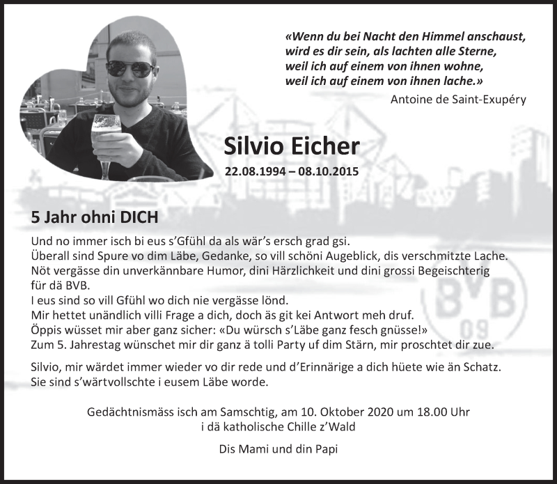  Traueranzeige für Silvio Eicher vom 07.10.2020 aus AvU