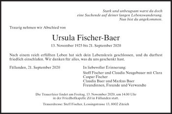 Traueranzeige von Ursula Fischer-Baer von GL solo