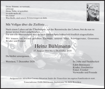 Traueranzeige von Heinz Bühlmann von AvU